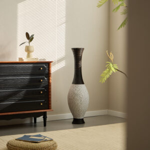 39-Inch Tall Standing Designer Floor Vase - Durable Artificial Rattan - Elegant Two-Tone Dark Brown Finish - Ideal Decor Accent for Living Room, Bedroom, Entryway - Stylish Home Decor Statement Piece
