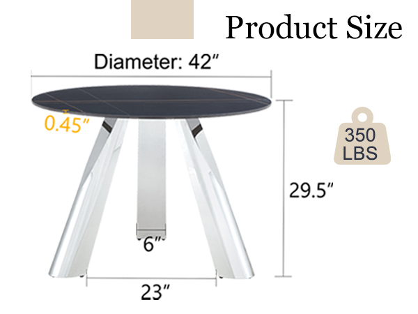 cd2ab09abae844ee98003eac5ef5cc2e_ddcbbd0a874d26d9f87d7a34c47d6ba7 A 42-inch burn stone round table with stainless steel legs can accommodate 4 or 6 diners