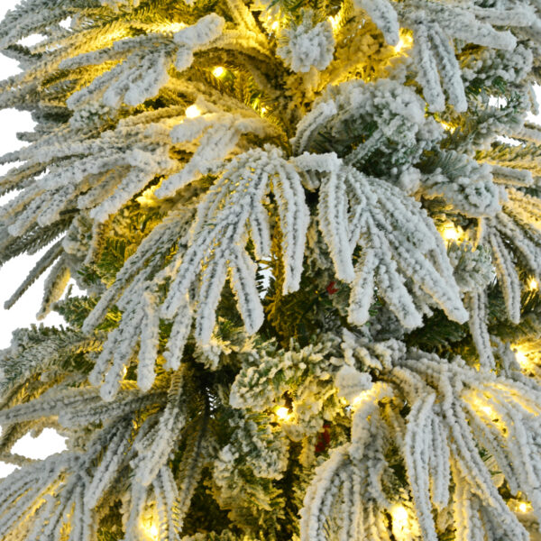 cdb458b286fb436b954d0057c7e035bf_6fd7187bfd0fc1152ca2863d0ff6db2a 7.5FT Pre-Lit Spruce Snow Flocked Christmas Tree, Artificial Hinged Xmas Tree with 350 Multi-Color LED Lights, 8 Flashing Modes &1389 Snow Branch Tips, Holiday Office Home Décor