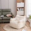 010-Soft Teddy Fabric Tufted Foam Bean Bag Chair With Teddy Fabric Ivory White