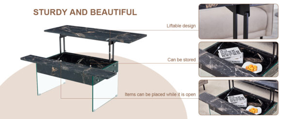 ce3c647e11644f408d9b684ccbd7e28b_de30d9c42cf6a07a512713369bf23feb Multifunctional Lift Top Coffee Table -Black Marble Pattern, Essential for Modern Homes.Tempered Glass Legs,Multiple Color Options,Lift Top Feature.Perfectly Fitting Into Both Living Rooms And Office.