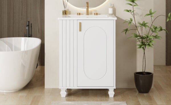24" Bathroom Vanity with Sink, Bathroom Cabinet with Door Shelf, Side Open Storage, Solid Wood Frame,Soft Closing Door, White