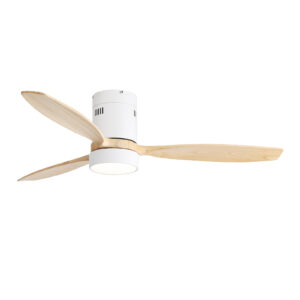 (Same as W882P244711) 52 Inch Flush Mount Ceiling Fan DC 3 Solid Wood Fan Blade Noiseless Reversible Motor Remote Control With Light