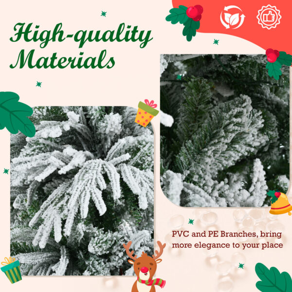 cead3913660049b68a5375dcc2d97da0_0397575bfe45dd2581bbe16965569f11 7.5FT Pre-Lit Spruce Snow Flocked Christmas Tree, Artificial Hinged Xmas Tree with 350 Multi-Color LED Lights, 8 Flashing Modes &1389 Snow Branch Tips, Holiday Office Home Décor