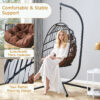 Indoor Outdoor Egg Swing Chair with Stand, Patio Grey Wicker Rattan Hanging Chair with Rope Back, Cushion,Cover,All Weather Foldable Hammock Chair for Bedroom, Porch, Garden