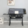 black adjustable tempered glass drafting printing table with chair