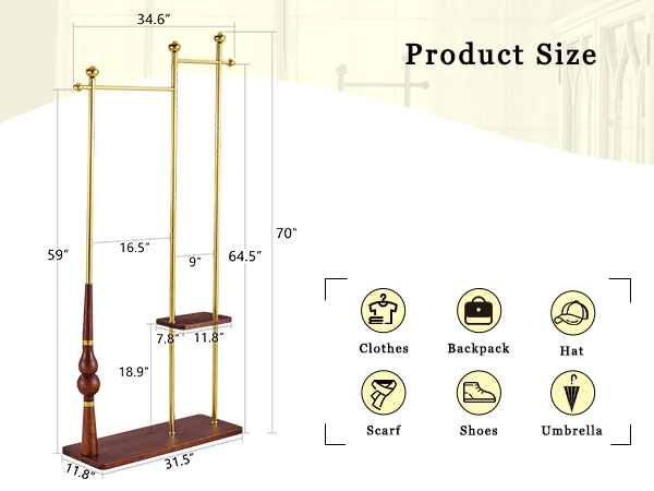 cfa9105e8d8d4882b21a0879492c048a_9f84a46fb06d28f151a8a94dc48e48a4 70" Tall Industrial Coat Rack for Entryway, Solid Wood & Stainless Steel Clothing Rack, Double Layer Hanger for Coats, Hats, Bags, Scarves, Shoes Storage, Vintage Wood Grain & Metal, Heavy Duty