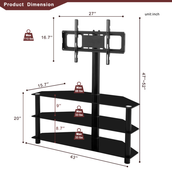cfb9249c65e4495384334775953b4313_20191114_bbf97d951160d917b9cbad06cb8bc842 Black Multi-function TV Stand Height Adjustable Bracket Swivel 3-Tier