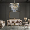 (Same as W1340P143192/L5007-500-G) 20" Luxury 3-Tier Crystal Chandelier, 7-Light Gold Frame Pendant Light, Elegant Ceiling Lighting for Living Room, Dining Room, Bedroom (No Bulbs)