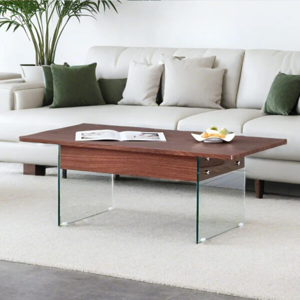 d01a23f2cae3441189f816a268e841cd_1a96431bc8202d578f20f6dbafac2a66 Multifunctional Lift Top Coffee Table -Dark Wood Color Grain Sticker, Essential for Modern Homes.Tempered Glass Legs,Lift Top Feature.Perfectly Fitting Into Living Rooms And Office.