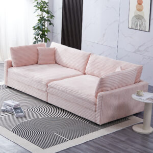 112-inch pink corduroy sofa: two throw pillows and four backrests, opening up a new style for the living room's leisure area