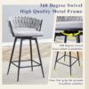 Set of 2 Swivel Bar Stools with Breathable Linen Cushions - Light Gray Seat & Black Iron Frame, Counter Height Stools for Kitchen Island, Dining or Pub