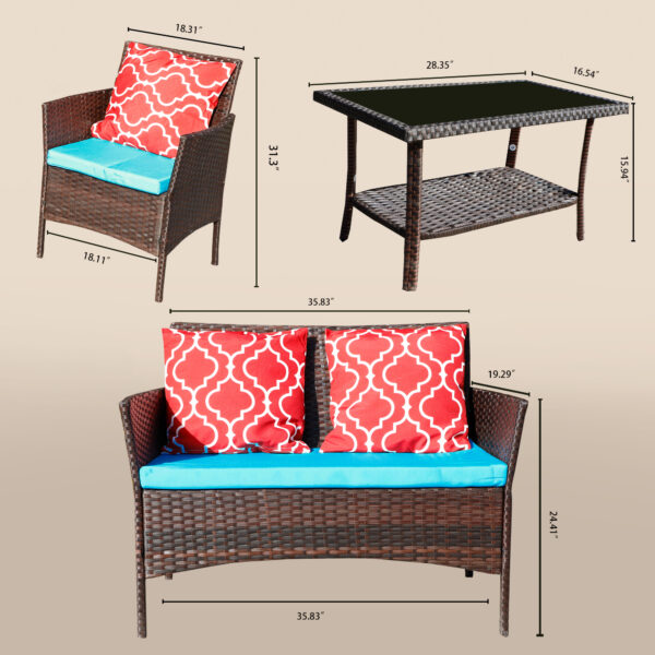 d0e99541b99f4346a23ee3f75d7fcab5_5cf91cae0d9a2e2e9d46868fef91863f Four-Piece Sofa Set Table With Sofa Chair PE Rattan Outdoor Furniture HY4-001 Box *1 With Sapphire Blue Color Cushion