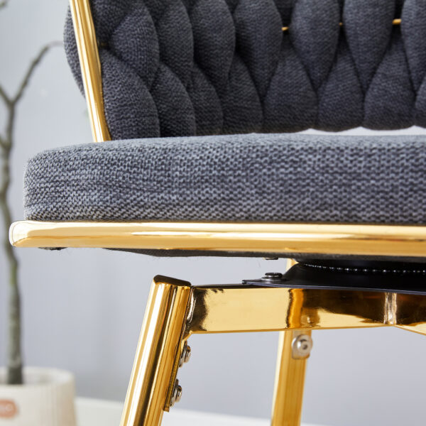 Two-piece rotating swivel chair, Dark gray cotton and linen soft seat, golden metal legs, rust-proof and wear-resistant, suitable for restaurant/bar high tables, lightweight single unit