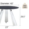 A 42-inch burn stone round table with stainless steel legs can accommodate 4 or 6 diners