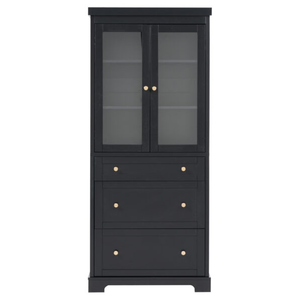 70.1" Modern High Freestanding Tall Bathroom Cabinet with 2 Adjustable Shelves, 3 Drawers, Soft Close Glass Doors – Ideal for Bathroom, Living Room, Kitchen Storage