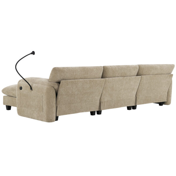 [VIDEO Provided] 108" Modular Sectional Sofa, L-Shape with 31.5" Extra-Wide Seat Cushion, USB and Type-C Charger, Phone Holder and 2 Side Storage Pockets, Free Movement Ottoman, Striped Chenille