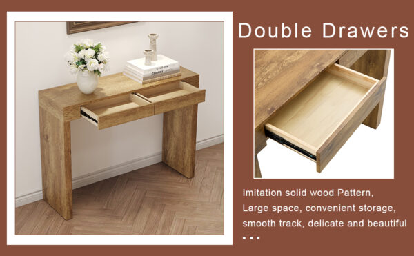 d35467ac6d184a66918a8add7e6d7b84_ec8d311c5654b795d100563f3b4add77 Elegant Natural Wood Grain Bar Table-50 Inches Long, a Practical Choice for Modern Homes.Wood Grain Texture Sticker,Equipped With Two Drawers.Serving As A Bar Table Or A Desk.