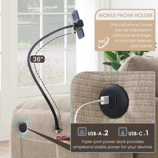 [VIDEO Provided] 108" Modular Sectional Sofa, L-Shape with 31.5" Extra-Wide Seat Cushion, USB and Type-C Charger, Phone Holder and 2 Side Storage Pockets, Free Movement Ottoman, Striped Chenille