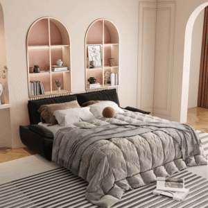 73.2" Queen Pull Out Sofa Bed,3-in-1 Convertible Sleeper Sofa,Multi-Functional Velvet Loveseat Bed,Black(Old Sku:W1885P154641/W1885P214788)