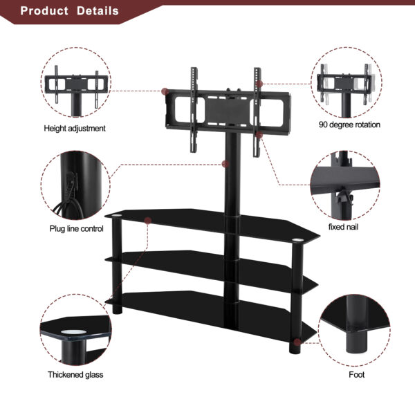 d461c7dd52ff4b91b6df8b9a7438097a_20191112_bf032a17cc06b14a74f5ac8753c4c425 Black Multi-function TV Stand Height Adjustable Bracket Swivel 3-Tier