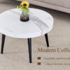 Elegant White Marble Pattern Round Coffee Table - Diameter 23.6 Inches, Exquisite Suction Molding Process,White Marble Pattern Design,Black Sprayed Metal Leg.