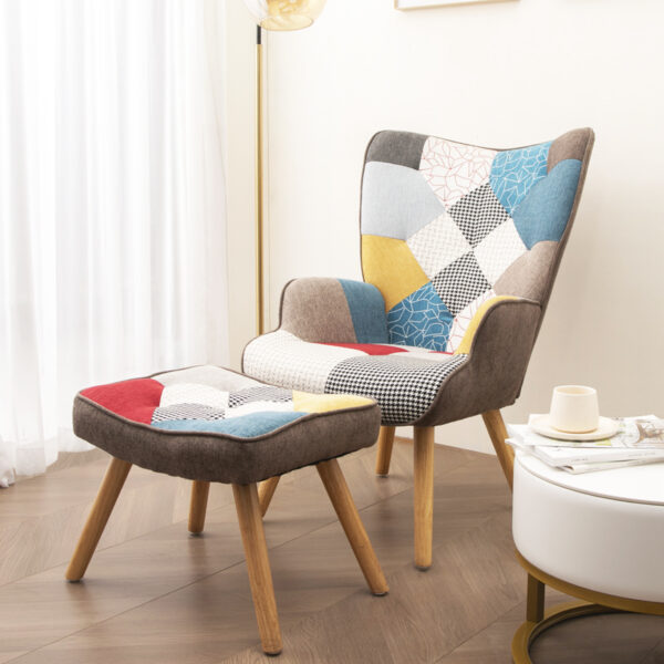 d4b856ecc3c84d96a8ffbf15119643b4_20231221_857b33eb472369efa30464763790bcc3 Accent Chair with Ottoman, Living Room Chair and Ottoman Set, Comfy Side Armchair for Bedroom, Creative Splicing Cloth Surface