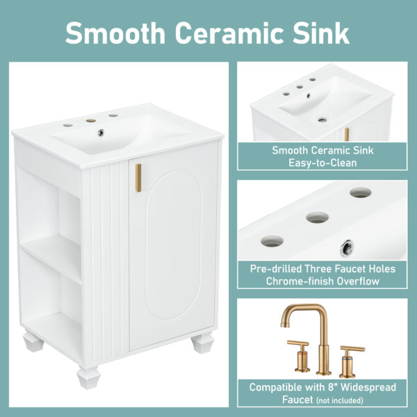 24" Bathroom Vanity with Sink, Bathroom Cabinet with Door Shelf, Side Open Storage, Solid Wood Frame,Soft Closing Door, White
