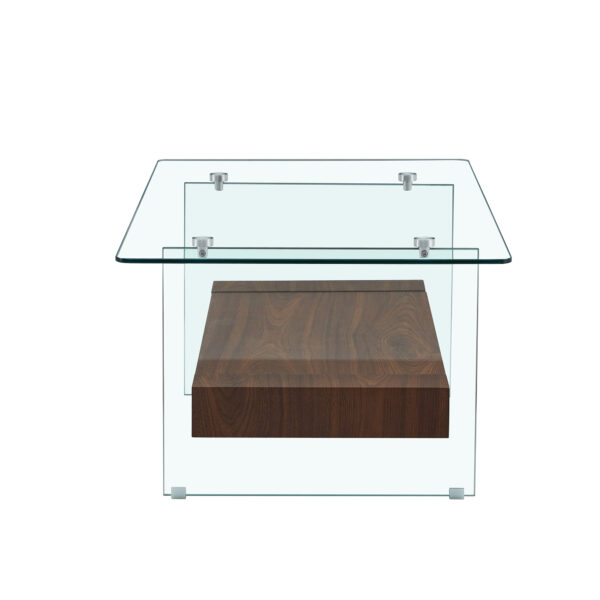 d541cdaf3a79496c9696b9f3056ce3cc_626a5df91ce44257f56423011ecf4432 43.3 Inch Modern Two-Tier Coffee Table - An Elegant Combination of Clear Glass and Dark Wood Texture Sticker.It can be used not only as a coffee table but also as a side table or display stand.