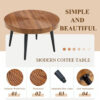Natural Wood Grain Texture Round Coffee Table - Diameter 23.6 Inches.Exquisite Suction Molding Process,Natural Wood Grain Texture,Black Sprayed Metal Leg.