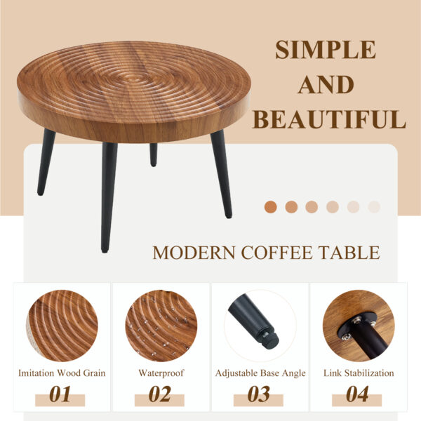 d55a59eacd1948ffa3814a0da9763cec_2809abc6cfffe1c576b08f651b483b0e Natural Wood Grain Texture Round Coffee Table - Diameter 23.6 Inches.Exquisite Suction Molding Process,Natural Wood Grain Texture,Black Sprayed Metal Leg.