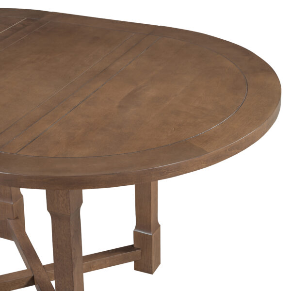 TREXM 5-Piece Extendable Dining Table Set for 4, Round Dining Table for 4 with Upholstered Chairs, Farmhouse Kitchen Table Set with Removable Leaf for Dining Room and Kitchen (Brown)
