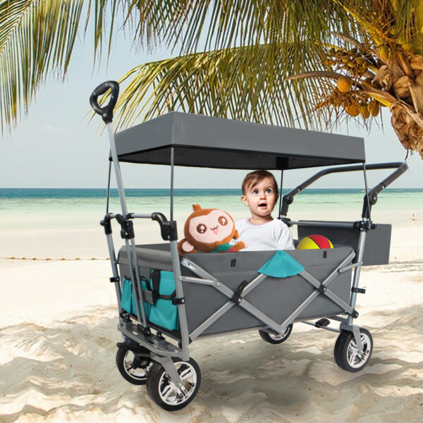 d59ada2838eb4a008d7ff0474c7872d3_a7fbac11c8b3511c2e7736206659c4a7 Push & Pull Utility Folding Wagon with Removable Canopy