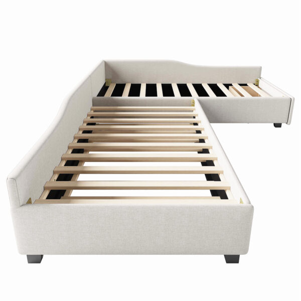 Upholstered Double Twin Size Daybed with Trundle and Drawer, Beige(Expected Arrival Time: 6.27)