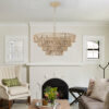 (Same as W1340P155976/L1019-4) 20" Modern 4-Layer Woven Hemp Rope Chandelier, Boho Style Pendant Light, Elegant Hanging Light Fixture for Living Room, Dining Room, Bedroom (No Bulbs)