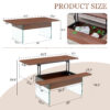 Multifunctional Lift Top Coffee Table -Dark Wood Color Grain Sticker, Essential for Modern Homes.Tempered Glass Legs,Lift Top Feature.Perfectly Fitting Into Living Rooms And Office.