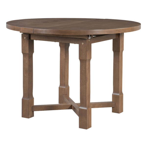 TREXM 5-Piece Extendable Dining Table Set for 4, Round Dining Table for 4 with Upholstered Chairs, Farmhouse Kitchen Table Set with Removable Leaf for Dining Room and Kitchen (Brown)
