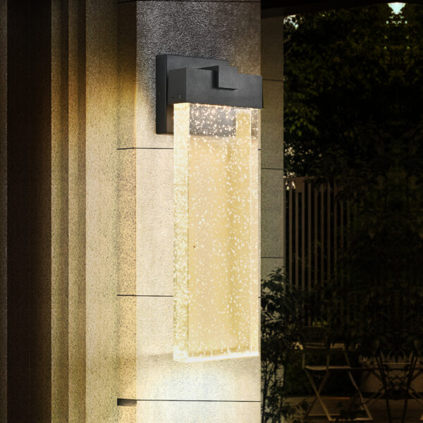 d7526182c5df45dda8c473db4edf4817_d7c829c03618c94d14b55be5c918e926 18"(H) 1-pack 12W Modern Outdoor Wall Light Fixture, Weatherproof LED Wall Sconce with Bubble Crystal, Black Finish, Up and Down Lighting for Porch, Patio, and Garden