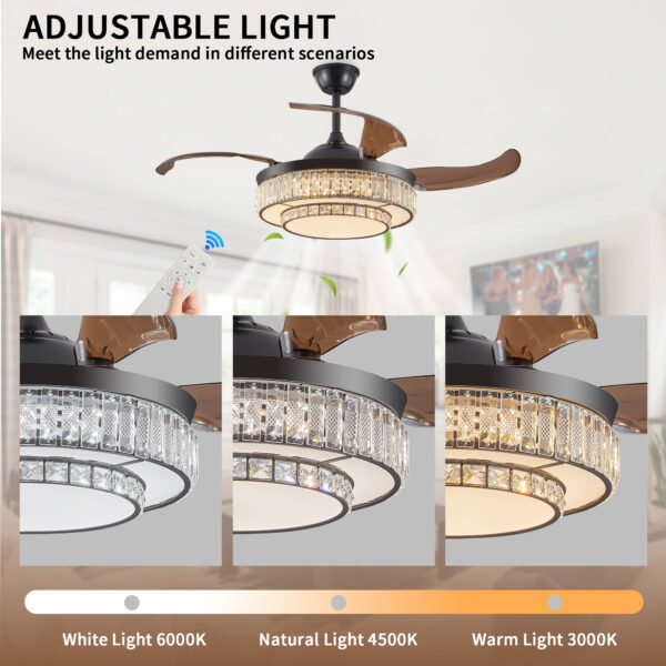 d7663b7426b54550ada24661971a4b4f_b8e2b8f6fdf01f55e8e31f3fd0ba3e99 48" Contemporary Crystal LED Retractable Ceiling Fan with Light and Remote Control, 6-Speed Quiet Reversible DC Motor,4 Blades Modern Ceiling Fans for Kitchen Bedroom Dining Room Patio