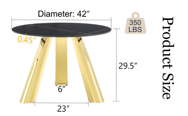 d78671068c844267bc813fbae381b3b6_4e7acc3f8f72d4dcb3f4eb88fb5de179 The 42-inch stainless steel gold-plated flamed granite round table with seating for 4 or 6 people is perfect for dining, entertaining, or as a conference table