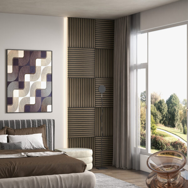 d8ca8d04bc9644b784f70e11f9058aa0_918bd527e963c1ab43349a6e93bb549e HOMCOM 4 Pack 3D Faux Wood Wall Panels, 24" x 24" Sound Absorbing Acoustic Panels, Wood Slat Wall Panels for Interior Wall Decor, Ceiling, Walnut