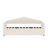 Upholstered Twin Size Daybed with Adjustable Height Pop Up Trundle Twin Bed and USB & Type-C Charging Port, Day Bed Frame with 2 Side Pockets, No Box-Spring Needed, Beige