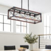 (Same as W1340P155968/L1011-RW) 32" Red Wood Industrial Farmhouse Rectangle Pendant Light, 5-Light Chandelier for Dining Room, Kitchen Island, Cafe Decor (No Bulbs)