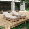 Outdoor Chaise Lounge Chair, Acacia wood Pool Chair with Adjustable Backrest and Cushion, Outdoor Lounge Chair for Beach, Yard, or Poolside (Beige rope)