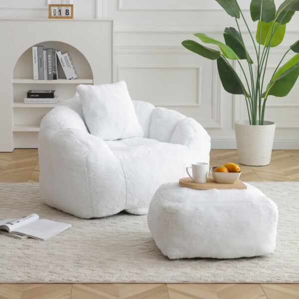 da24494a3376410ba5750482f6742eac_cfbef550eec7998241e2c9c682f79f05 Giant Bean Bag Chair withFootstool, Oversized Bean Bag for Adults and Kids, Faux Fur Shell-Shaped Large Chair with Filler, Stuffed Big Accent Sofa, Floor Sofa for Gaming,Reading Living Room Bedroom