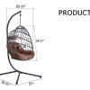 Indoor Outdoor Egg Swing Chair with Stand, Patio Grey Wicker Rattan Hanging Chair with Rope Back, Cushion,Cover,All Weather Foldable Hammock Chair for Bedroom, Porch, Garden