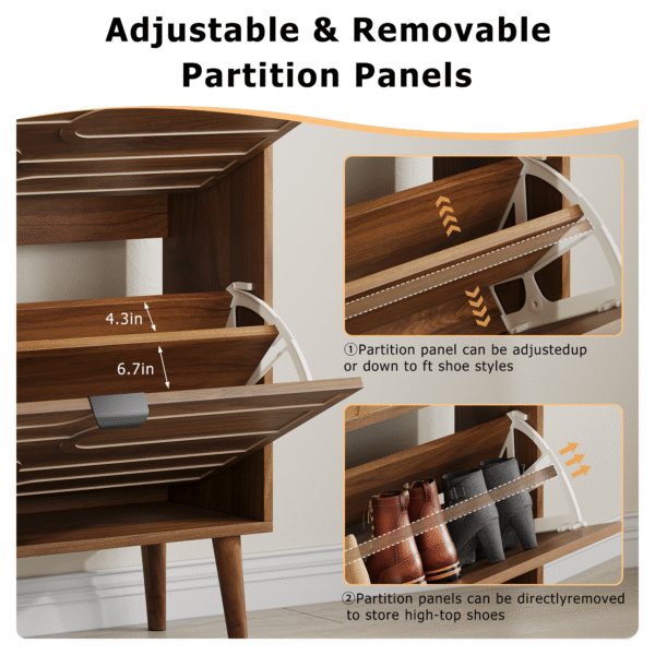 Medieval Modern Independent Shoe Cabinet, 31.5-inch Walnut Shoe Storage Cabinet,, Fence Shoe Cabinet with 2 Flip Drawers, Suitable For Corridors And Entrances