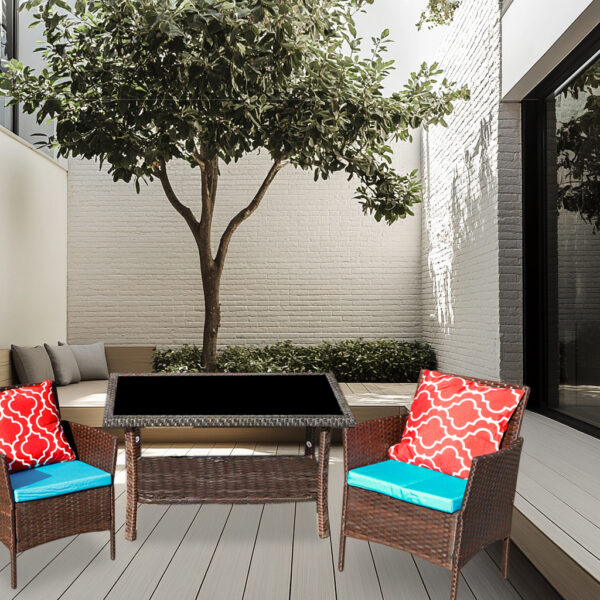 da4094d2c4524e5aa275ec3116dceeef_48f91088f3ac065e050950c65908ce5e Four-Piece Sofa Set Table With Sofa Chair PE Rattan Outdoor Furniture HY4-001 Box *1 With Sapphire Blue Color Cushion