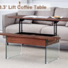 Multifunctional Lift Top Coffee Table -Dark Wood Color Grain Sticker, Essential for Modern Homes.Tempered Glass Legs,Lift Top Feature.Perfectly Fitting Into Living Rooms And Office.