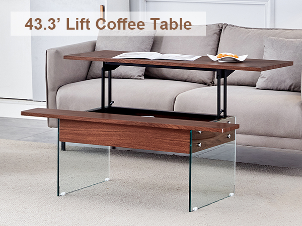 db69d0166cd147d1a0d28670db48f288_f930d3d559149638c209140f6269137f Multifunctional Lift Top Coffee Table -Dark Wood Color Grain Sticker, Essential for Modern Homes.Tempered Glass Legs,Lift Top Feature.Perfectly Fitting Into Living Rooms And Office.